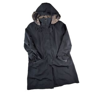 Gallery Black Trench Raincoat Bronze Gold Lining with Removable Hood Size‎ Large